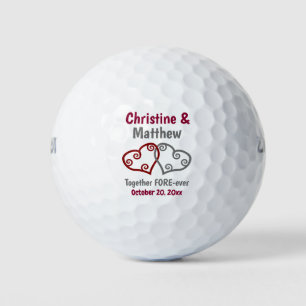 Balles De Golf Mariage Faveur Deux Coeurs Joints Interlock