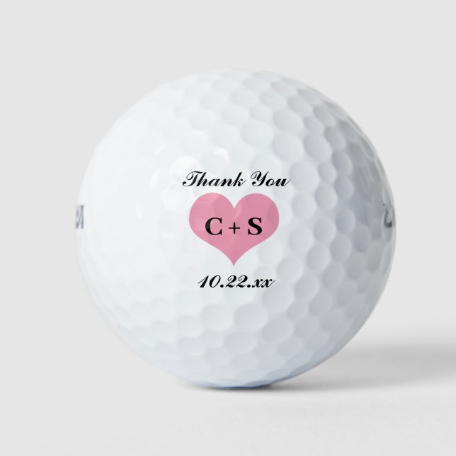 Balles De Golf Mariage Favor Initiales coeur Monogramme Merci (Devant)