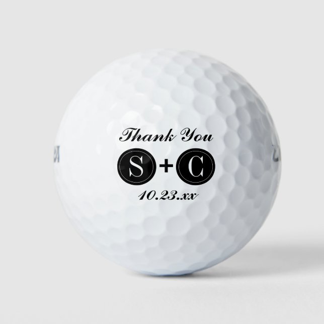 Balles De Golf Mariage Favor Monogramme Initiales Merci (Devant)