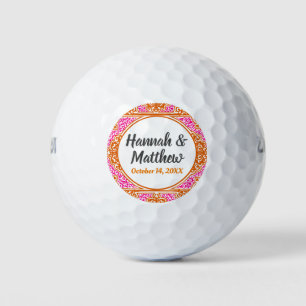 Balles De Golf Mariage Favoriser Elégant Orange Rose Scroll
