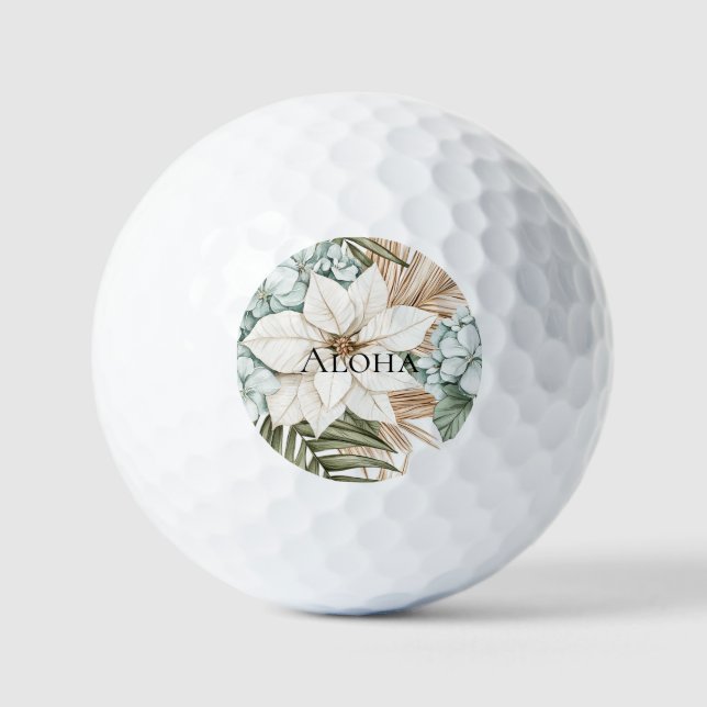 Balles De Golf Mariage Fleurs Blanches Bleues Tropicales (Recto)