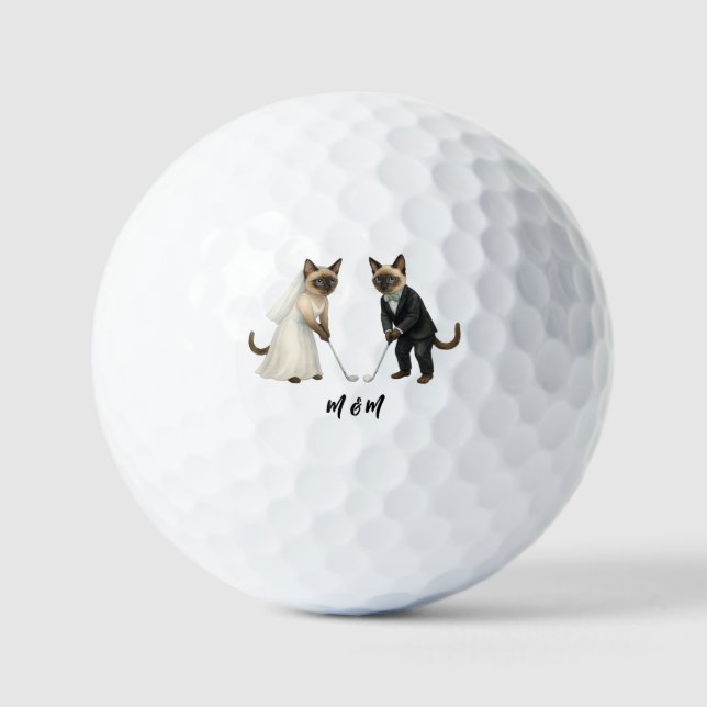 Balles De Golf Mariage Golfique sur le thème des Amoureux de Chat (Recto)