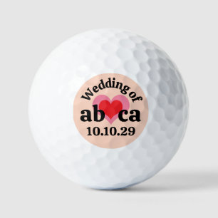 Balles De Golf MARIAGE Rose Rouge Cœur MONOGRAMME Fond Abricot