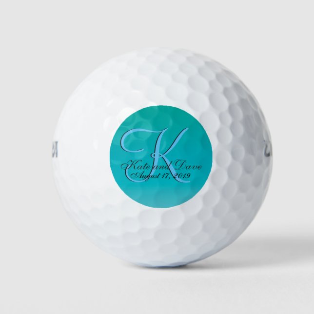 Balles De Golf Mariage turquoise 3d Monogramme Faveur (Devant)