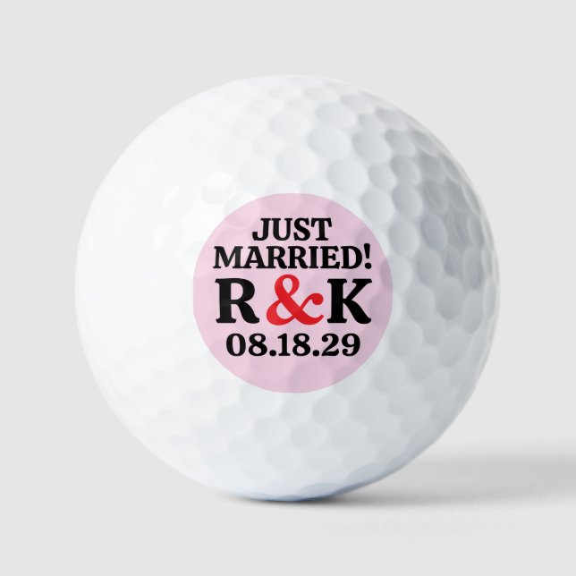 Balles De Golf Marié Monogramme & Esperluette Rouge, Fond Rose (Recto)