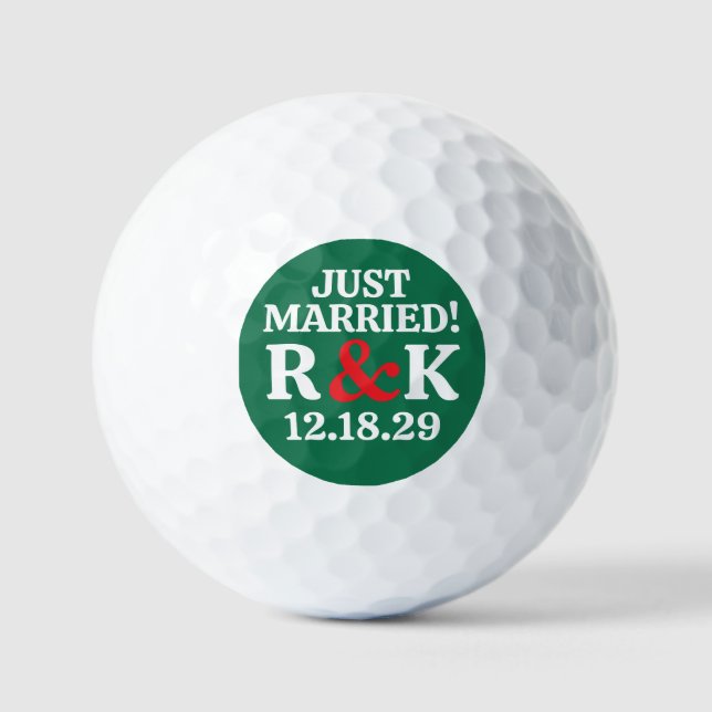 Balles De Golf MARIÉ Monogramme & Esperluette rouge, Fond vert (Recto)