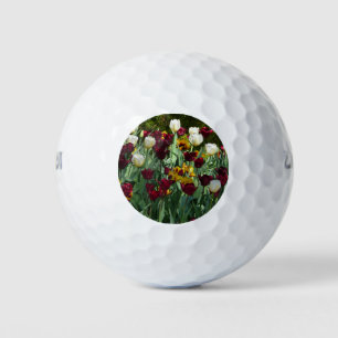 Balles De Golf Maroon et Tulipes Jaunes Florales colorées