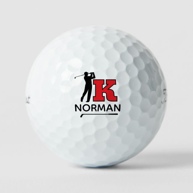 Balles De Golf Marque initiale rouge personnelle - pour identifie (Recto)