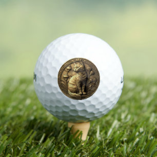 Balles De Golf Médaillon de chats assis en or