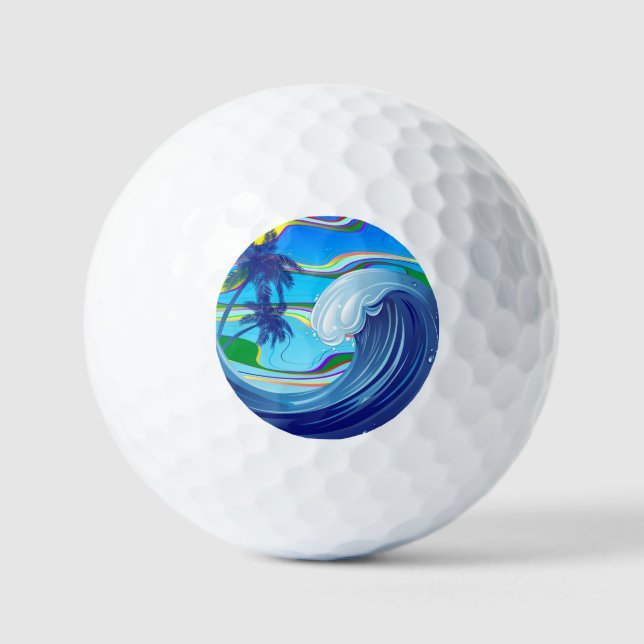 Balles De Golf Mer Océan Grande Vague Eau (Recto)