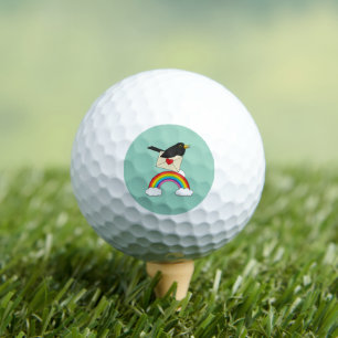 Balles De Golf Merle volant au-dessus de l'arc-en-ciel avec lettr