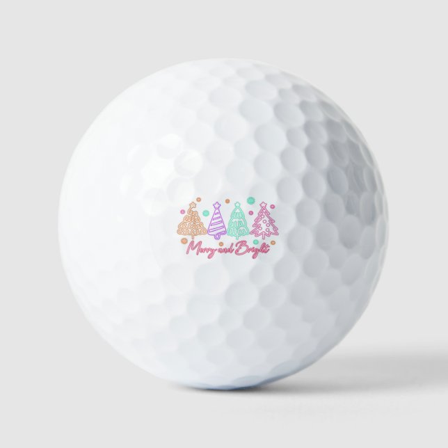 Balles De Golf Merry and Bright Tree Neon Christmas (Recto)