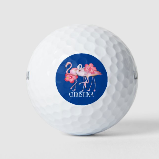 Balles De Golf mignon plage rose flamingo ajouter nom (Devant)