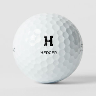 BALLES DE GOLF MINIMALISTE NOIR UNE LETTRE MONOGRAMME NOM BLANC