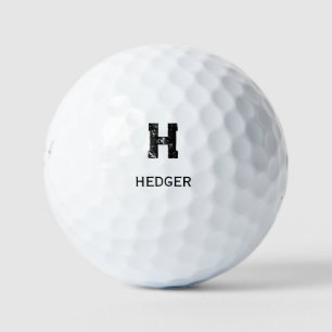 BALLES DE GOLF MINIMALISTE NOIR UNE LETTRE MONOGRAMME NOM BLANC