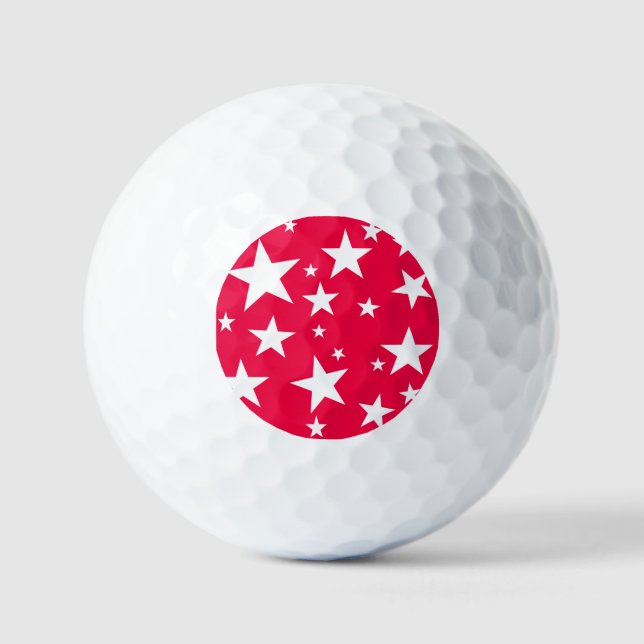 Balles De Golf Modèle de Noël Elegant Red White Stars (Recto)