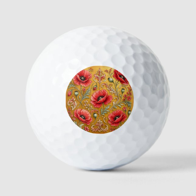 Balles De Golf Modèle fleur de pavot doré (Recto)