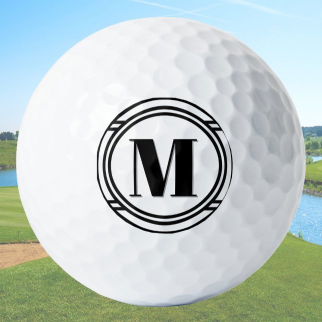 Balles De Golf Modern Elegant Black and White Custom Monogram (Créateur téléchargé)