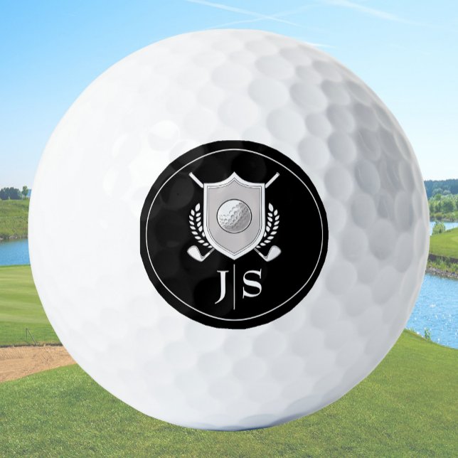 Balles De Golf Modern Elegant Black and White Stylish Monogrammed (Créateur téléchargé)