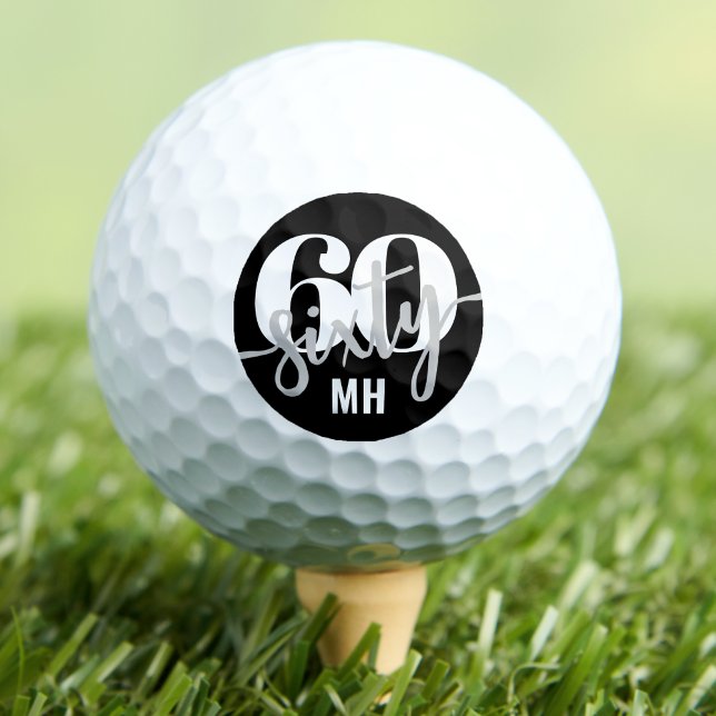 Balles De Golf Moderne 60e Anniversaire Noir (Modern Black 60th Birthday Golf Balls)