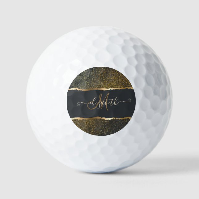 Balles De Golf Moderne Élégant Monogramme au Touché d'Or (Recto)