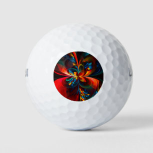 Balles De Golf Moderne Floral Abstrait Art Orange Bleu Motif #14