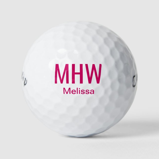 Balles De Golf Moderne Monogramme Rose Fushia (Devant)