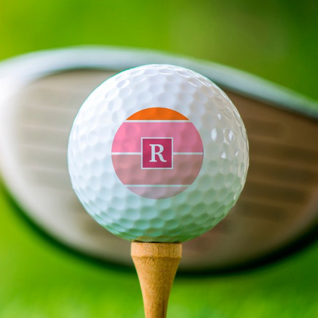 Balles De Golf Moderne rose orange rayures personnalisées Monogra (Créateur téléchargé)