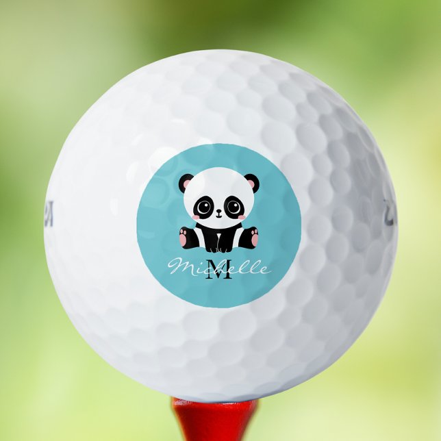 Balles De Golf Monogram Cute Panda Personnalisé Bubble Gum Bleu (Créateur téléchargé)