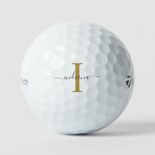 Balles De Golf Monogram Gold Grey Nom du script Modern (Recto)