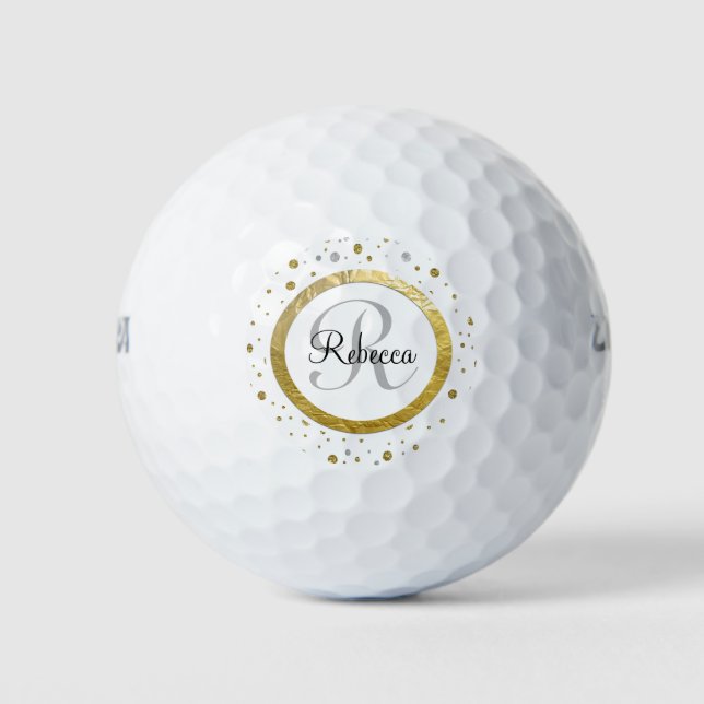Balles De Golf Monogram Gold Leaf Print Silver Confetti (Devant)