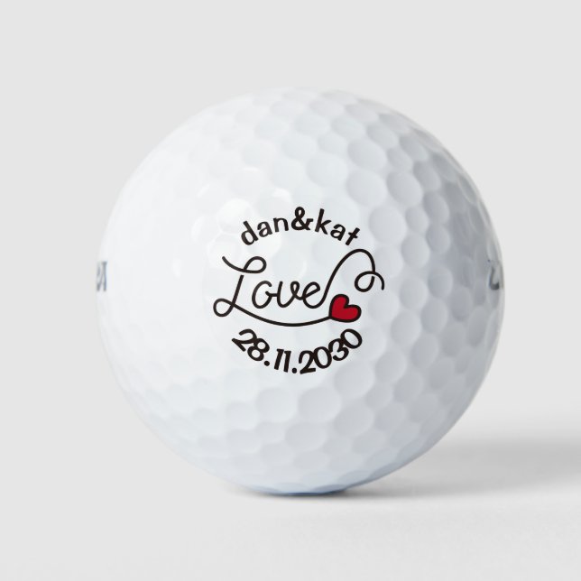 Balles De Golf Monogram Love Modern Typography Art Red Heart (Devant)