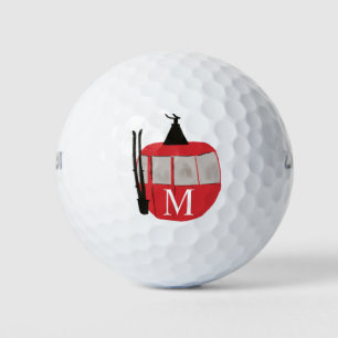 Balles De Golf Monogram Retro Red Ski Gondola Lift Personnalisé