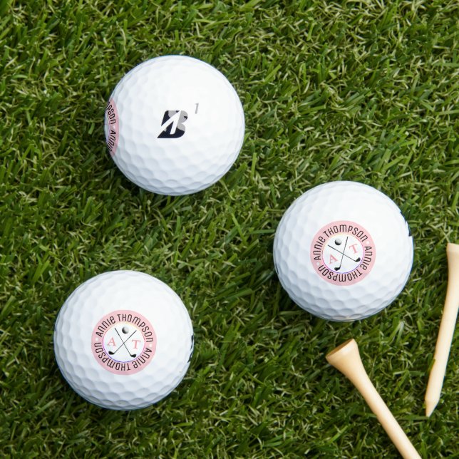Balles De Golf Monogramme 2-initiales Feminine Rose (Herbe in situ)