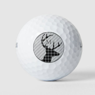 Balles De Golf Monogramme à rayures grises et cerfs plaqué tendan