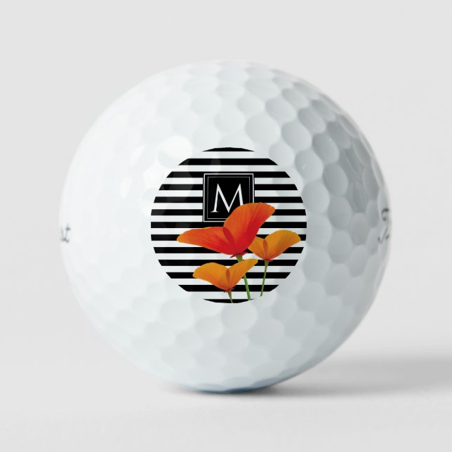 Balles De Golf Monogramme à rayures noires chic (Recto)