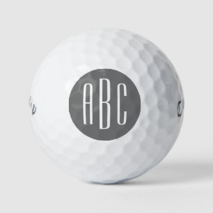 Balles De Golf Monogramme à trois lettres gris et blanc moderne