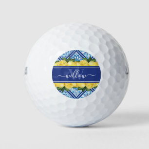Balles De Golf Monogramme arrière en carreaux bleu citron