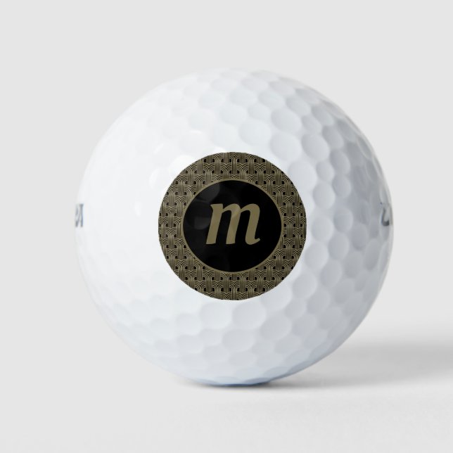 Balles De Golf Monogramme Art Déco Or Noir (Devant)
