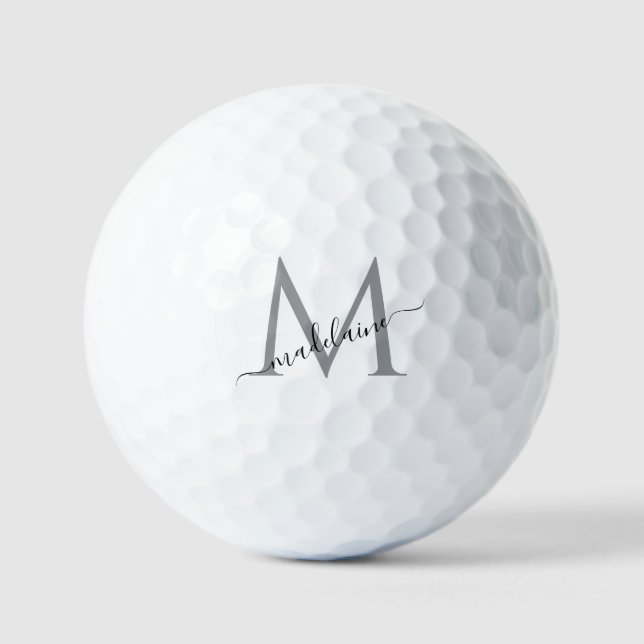 Balles De Golf Monogramme blanc argent moderne élégant (Recto)