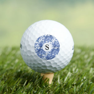 Balles De Golf Monogramme Bleu Floral Botanique