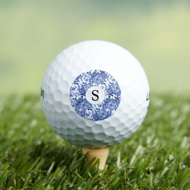 Balles De Golf Monogramme Bleu Floral Botanique (T-shirt Insitu)
