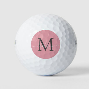 Balles De Golf Monogramme Blush rose Grey Feminine Script