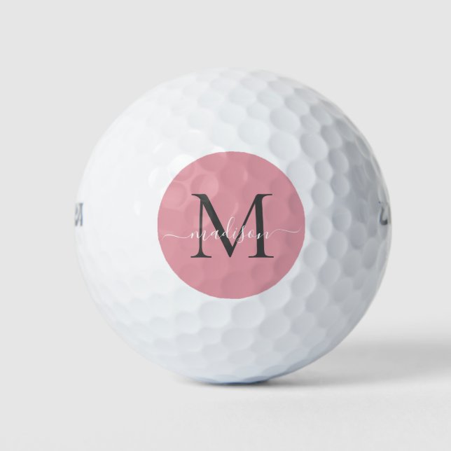 Balles De Golf Monogramme Blush rose Grey Feminine Script (Devant)