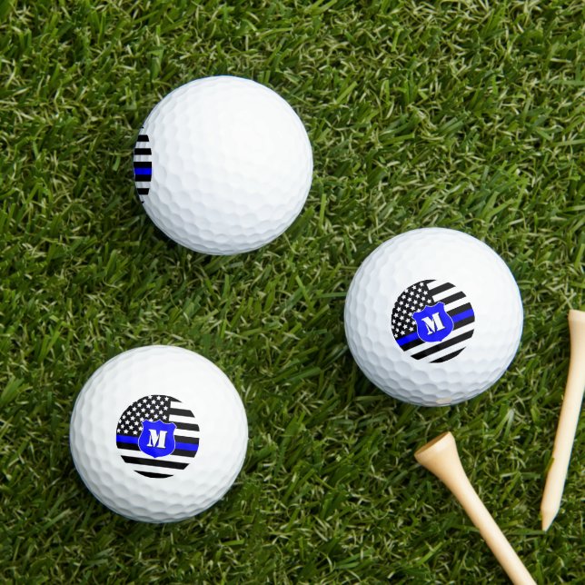 Balles De Golf Monogramme Bouclier de Police [Thin Blue Line] (Herbe in situ)