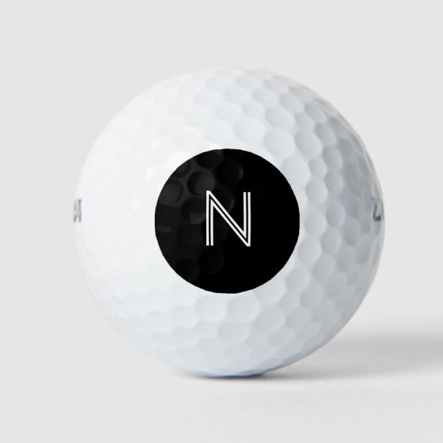 Balles De Golf Monogramme cercle noir police blanche moderne (Devant)