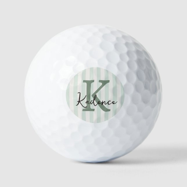 Balles De Golf Monogramme circulaire rayé charbon de bois vert sa (Recto)