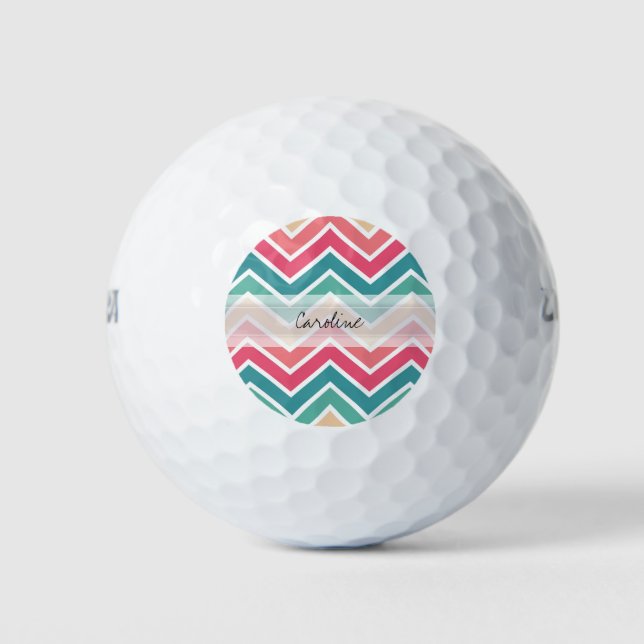 Balles De Golf Monogramme Cyan Peach Reds Motif géométrique Chevr (Devant)