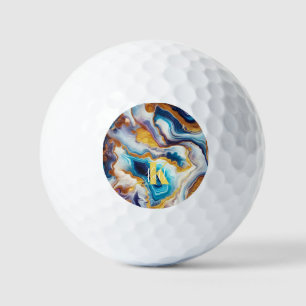 Balles De Golf Monogramme d'âge doré Aqua Turquoise personnalisé