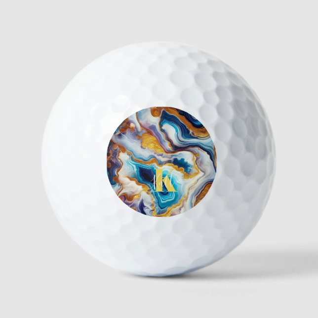 Balles De Golf Monogramme d'âge doré Aqua Turquoise personnalisé (Recto)